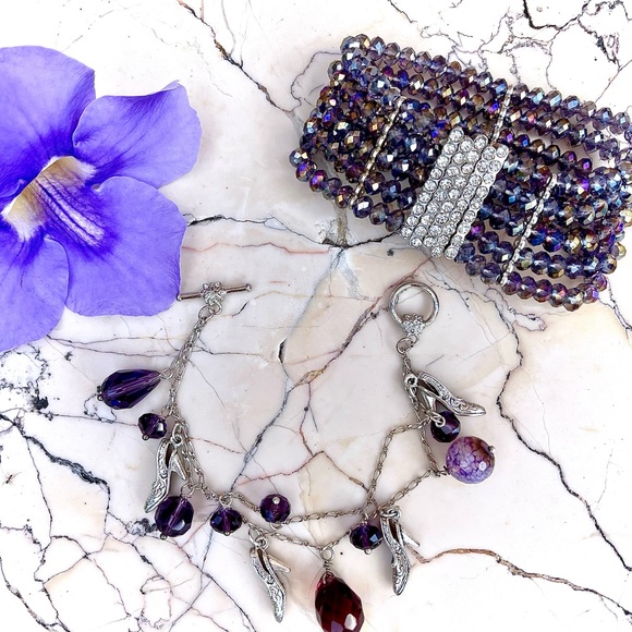 NWT GLAM IRIDESCENT CRYSTAL 5-STRAND STRETCH BRACELET AND SILVER SHIMMER ACCENTS - Picture 5 of 11